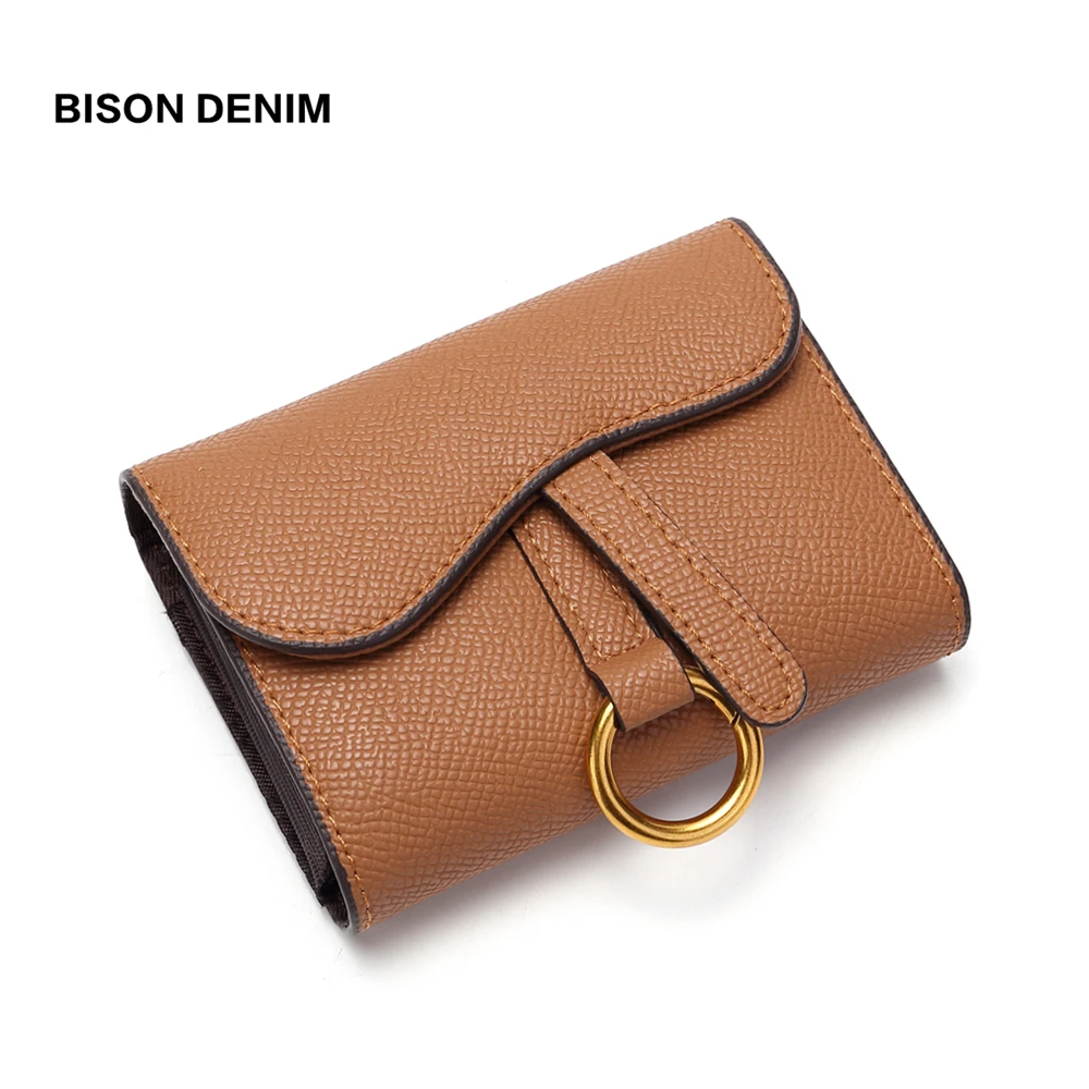 

BISON DENIM Cow Leather Women Wallets ID Card Holder Ladies Wallet Coin Pocket Short Small Purses High Quality B3284