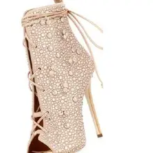 Элегантные ботильоны цвета шампанского, украшенные кристаллами ботильоны с открытым носком, на шнуровке, на шпильках женские туфли под банкетное платье