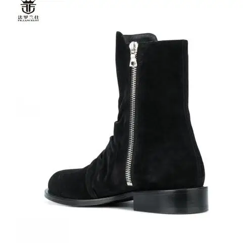 Fr.Lancelot Pleated Luxury Suede 3 Colors Men Boots Ankle Short Booties Low Heel Square Heel Shoes Men Trainers Chelsea Zip