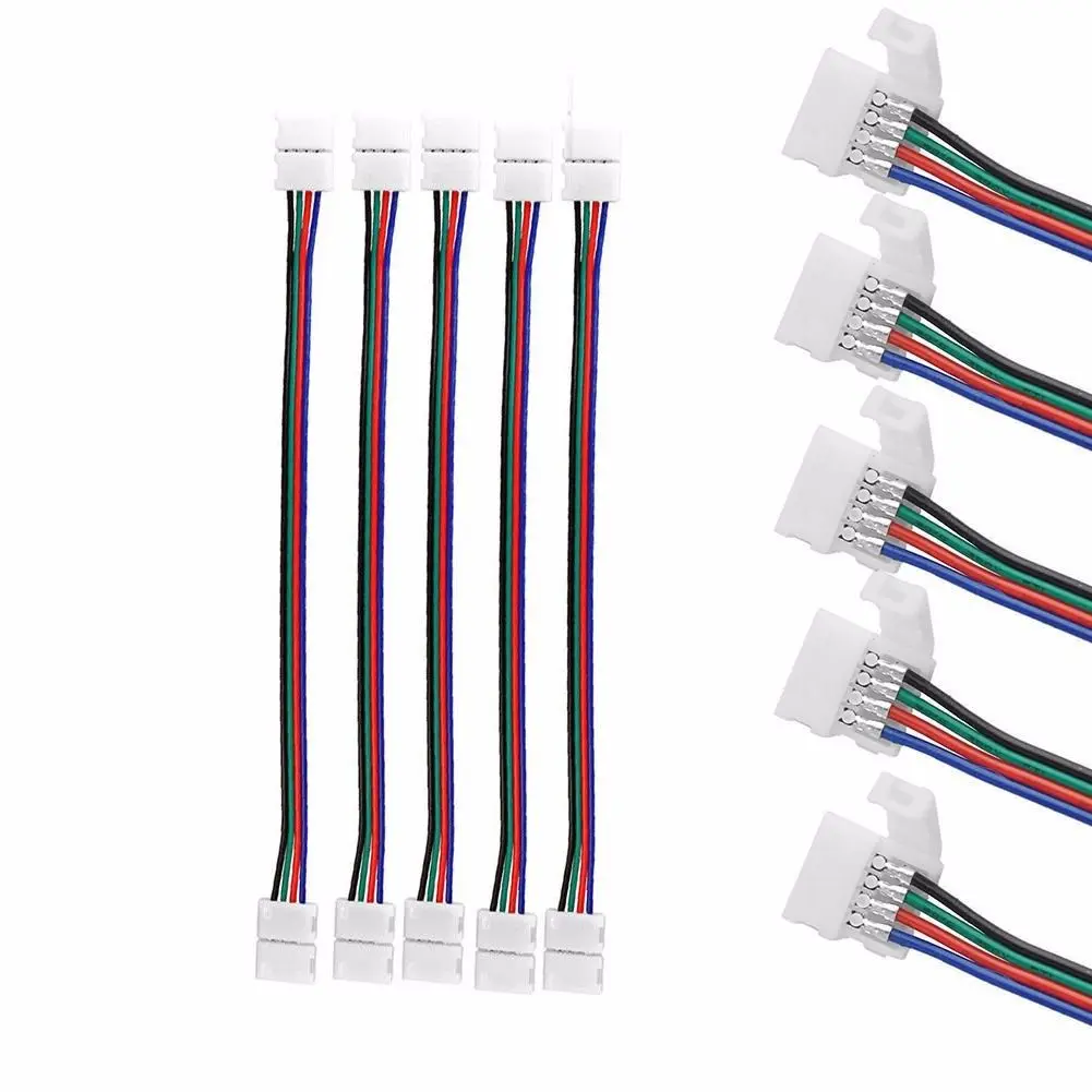 

OOTDTY 1/5/10 pcs 12mm 4 Pin two Connector with Cable For SMD LED 5050 RGB Strip Light
