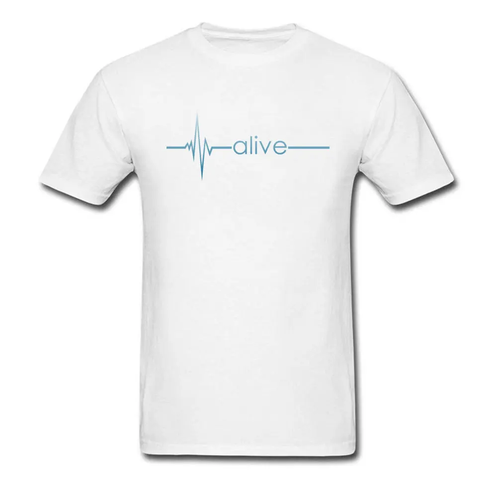 Alive Pure Cotton Men Short Sleeve Tops Shirt Casual Summer Fall T Shirt Europe Tees Company Crew Neck Top Quality Alive white