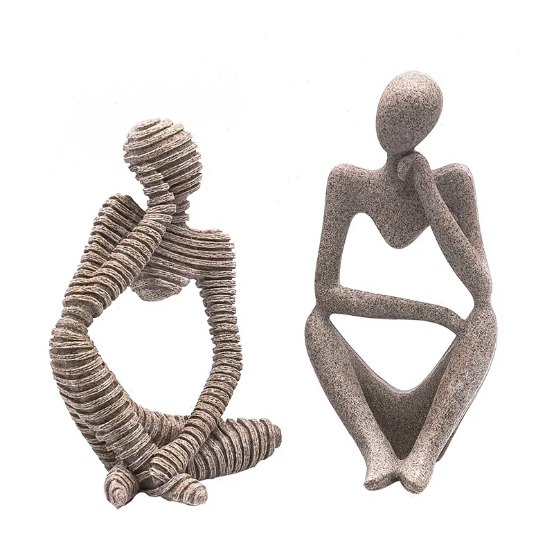 Natural Resin Sandstone Hand Carved Figurine Modern Statues Abstract Thinker Characters Figure Home Decorative Crafts 3 Styles