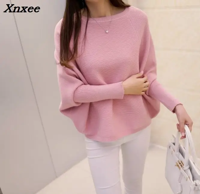 2018 spring  Korean  new women's low collar loose solid size sweater pullover BianFuShan female Xnxee