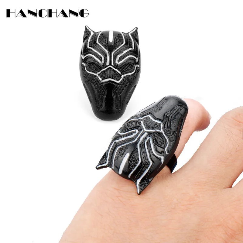 buy HANCHANG Ring Men Jewelry Black Panther Wakanda King T #039;Challa Mask Rings Cosplay Accessories anillos