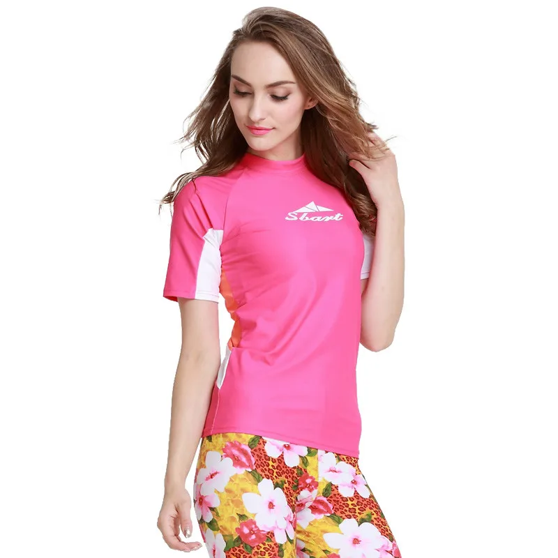 

SBART Brand Women Short Sleeve Lycra Rashguard UV Protection Upf50 Female Windsurf Swim Rash Guard T-shirt Women Surf Swimsuit