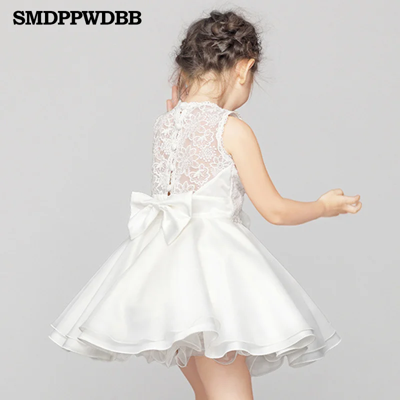 

SMDPPWDBB Brand New Flower Girl Dresses White Party Pageant Communion Bow Dress Little Girls Kids/Children Dress for Wedding