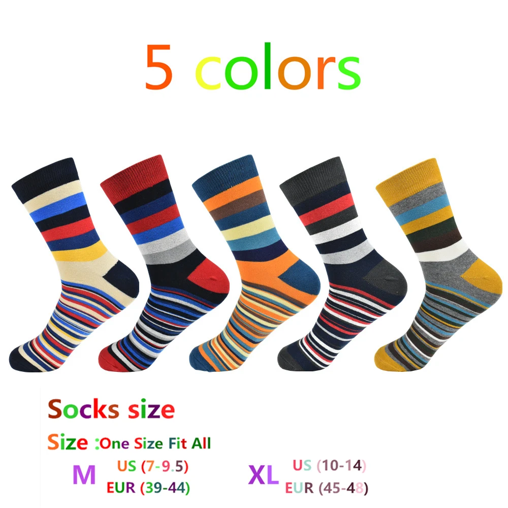 Casual Mens Socks Chromatic Stripe Five Pairs Of Socks Man With The Final Design Clothing Fashion Designer Style Cotton No Box - Image 3