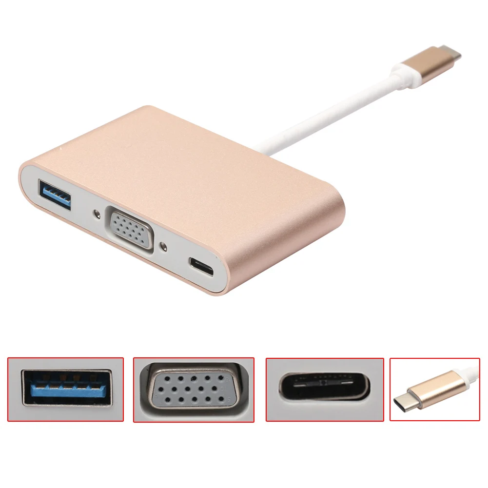 

3 in 1 USB 3.1 Type C Male to USB3.0/ VGA/ Type C Female Charger Adapter for Macbook Or Other Type C Devices