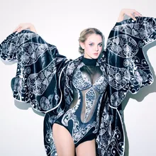 Женские Сексуальные вечерние цельные боди куртка летучая мышь комплект одежды певец DJ DS танцевальный костюм наряд шоу танцевальное платье