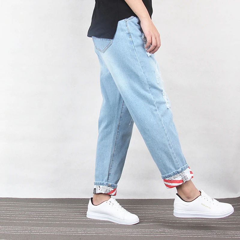 Рваные Джинсы женские хлопковые шаровары размера плюс до щиколотки джинсовые брюки 5xl6xl
