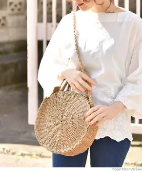 

Women Bohemian Knitted Round Handbag Straw Retro Lady Bag Rattan Women Round Vintage Knitted Messenger Purse Straw Durable