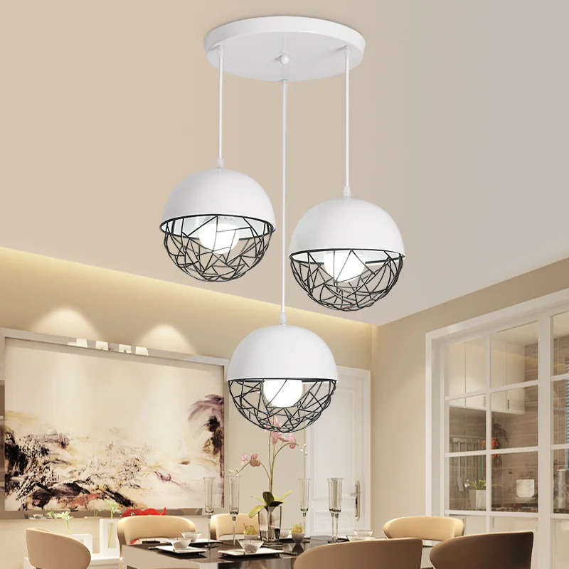 

1/3 Heads Nordic Loft Dining Room Wrought Iron Pendant Concise Cage Bar Aisle Led Hanging Light Fixtures
