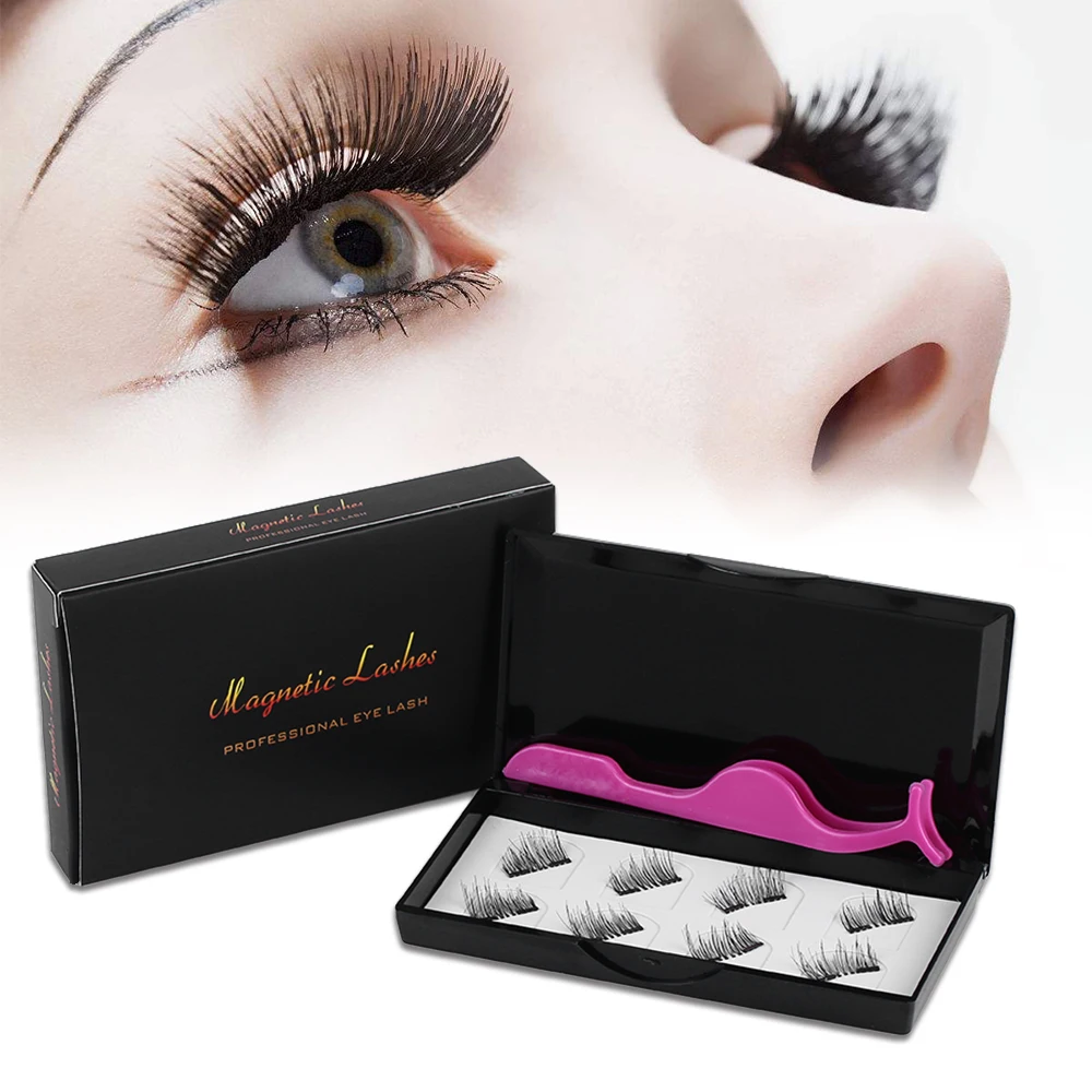 

8 Pieces Glue-free Fake Eyelash Invisible Magnetic Lashes Mink Eyelashes With Tweezers Mink Lashes Thick Full Strip Lashes