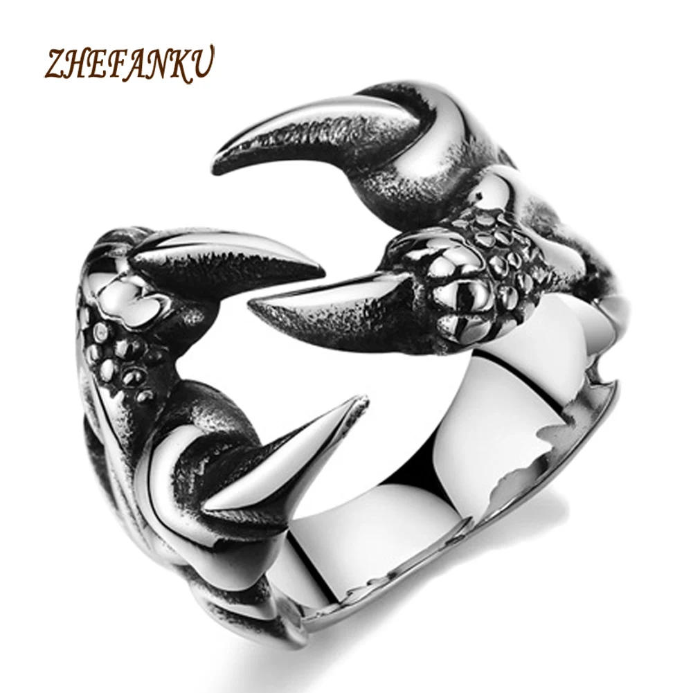 

2017 New Stainless Steel Dragon Claw Rings Rock Punk Male Biker Rings For Men Vintage Gothic Jewelry Drop Shipping