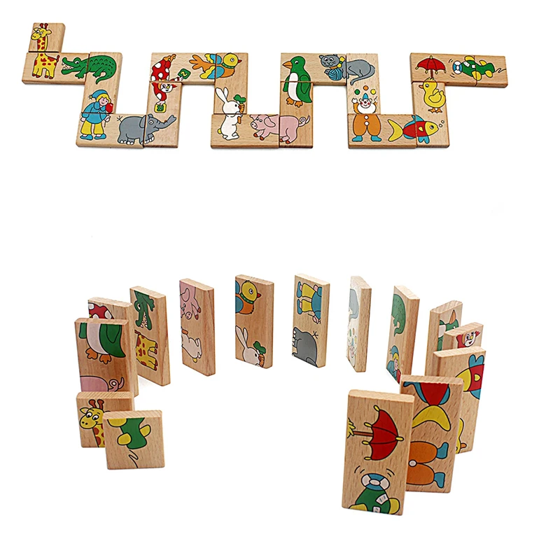 Детские Игрушки Domino бука с рисунком животных Пасьянс Domino 15 шт. строительных блоков Классический Развивающие игрушки для детей подарок на