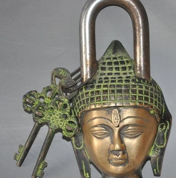 

6"old Tibet Buddhism bronze sakyamuni Tathagata head buddha statue Locks Keys