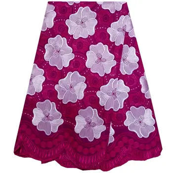 

African Swiss Voile Lace High Quality Cotton Organza Fabric With Rhinestones Embroidered Mesh Lace Fabric For Party Dress294B