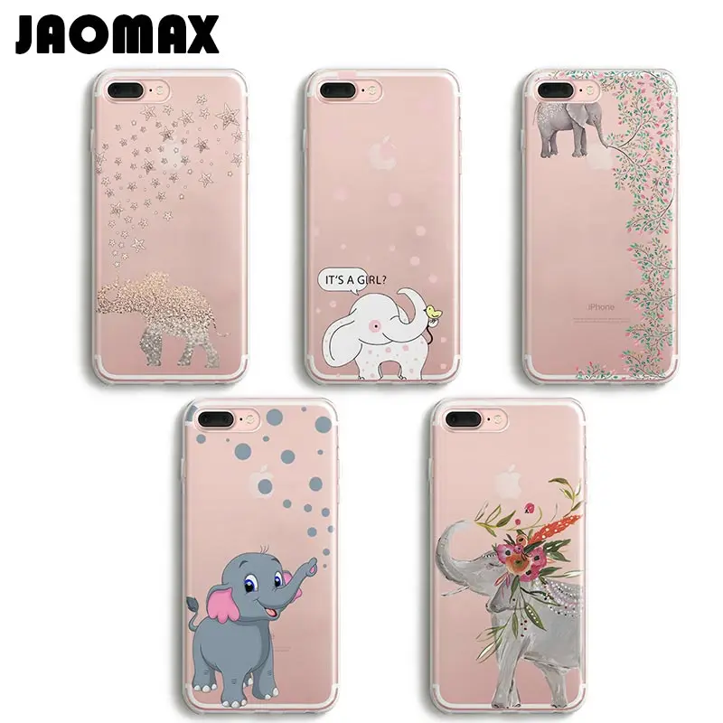 Jaomax Cute Cartoon Animal Elephant Case For iPhone 6 6S 8 Plus 5 5S SE 7 Plus X Transparent Silicone TPU Phone Cases Shell Capa