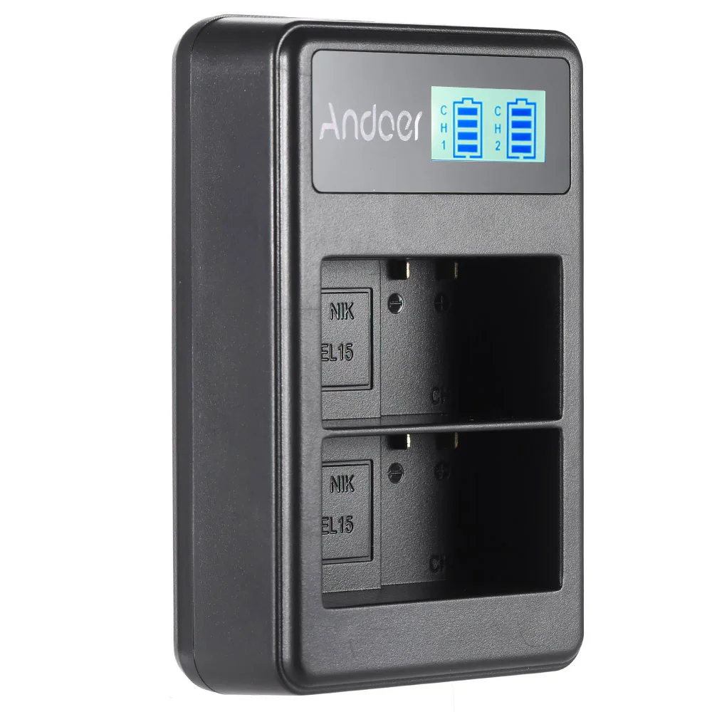 

Andoer EN-EL15 Rechargeable LED Display Li-ion Battery Charger Pack 2-Slot USB Cable Kit for Nikon D7100 Digital SLR Camera