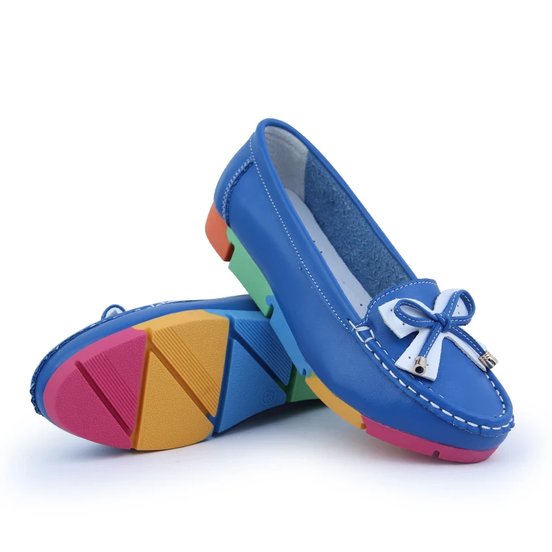 YAERNI Women Casual Shoes Solid Cut-outs Bowknot Women Flats Round Toe Moccasins Loafers Breathable Colorful Sole Shoes