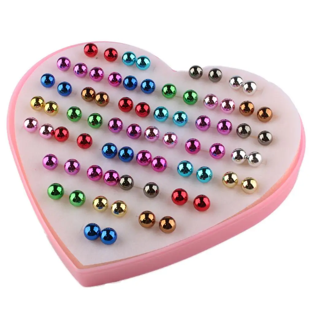 36 Pairs Women Girl Kid Different Colorful Shape Stud Earrings Birthday Valentine Party Gift with Heart Organizer Box