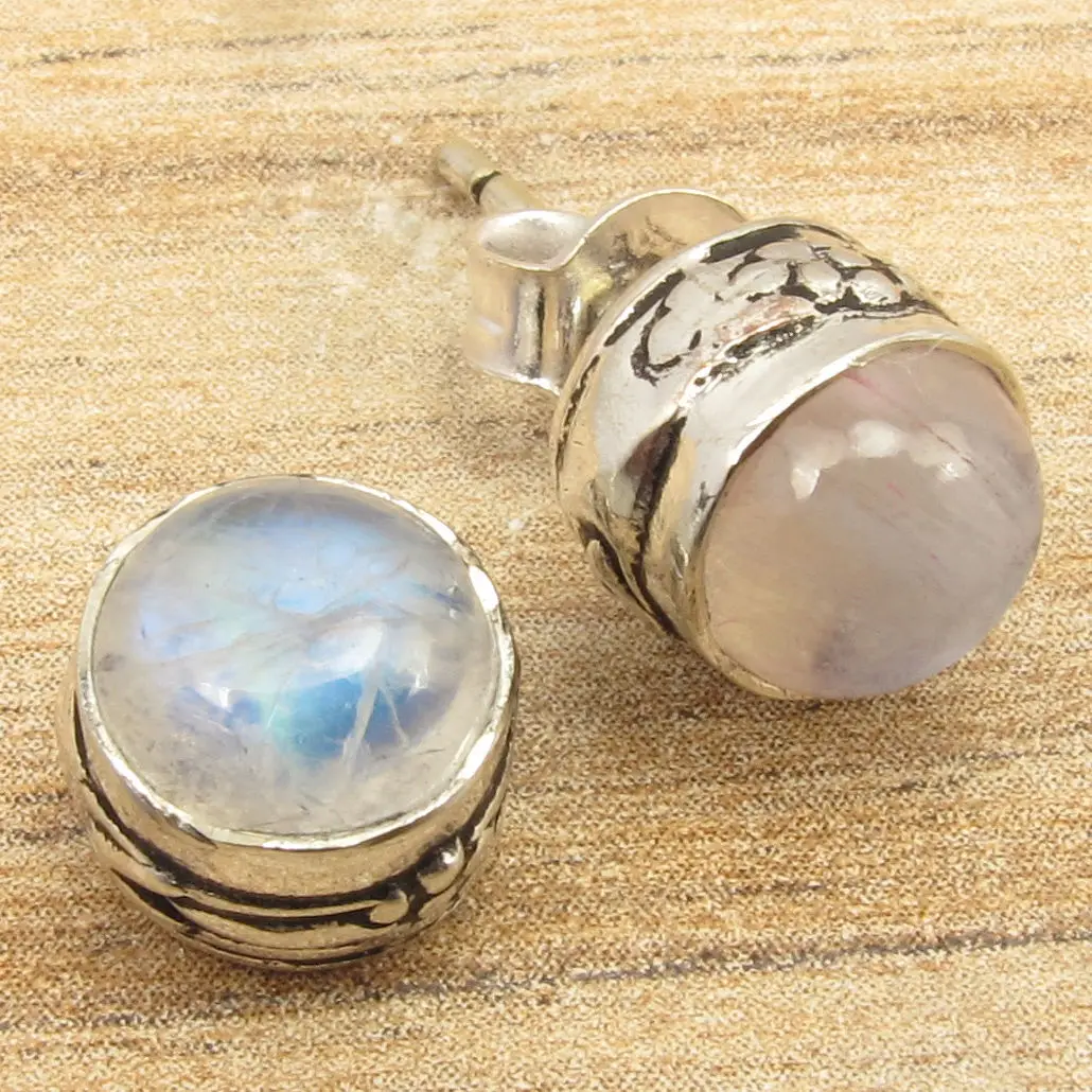 

0.9cm Silver Plated Natural AAA PEARL & Other Gem Stone STUDS Earrings Jewelry Variation