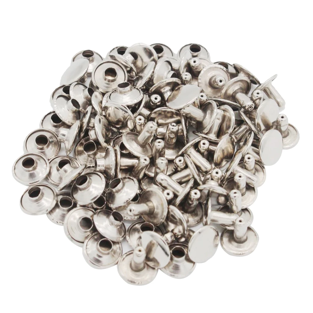 fityle 50Pcs/set Silver Round DOUBLE CAP Copper Rivets Studs For Jeans Pants Clothing Decorative Accessories