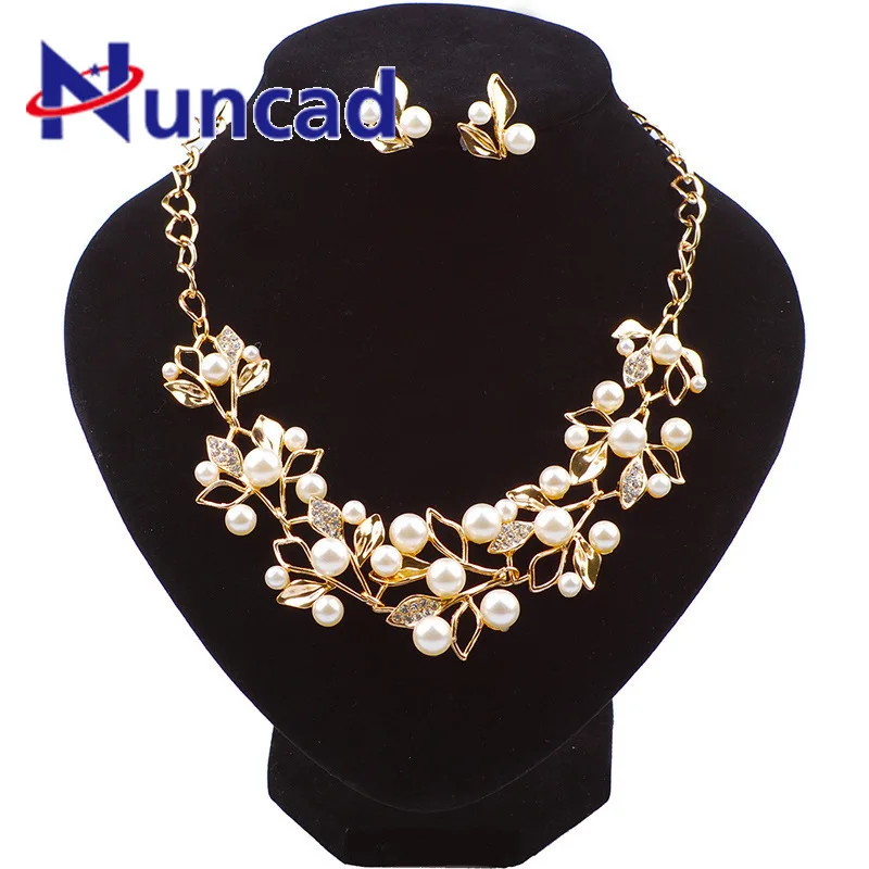

Elegant Simulated Pearl Bridal Wedding Jewelry Sets Gold Silver Plated Leaf Crystal Necklaces Earrings Sets Jewelry Accessories