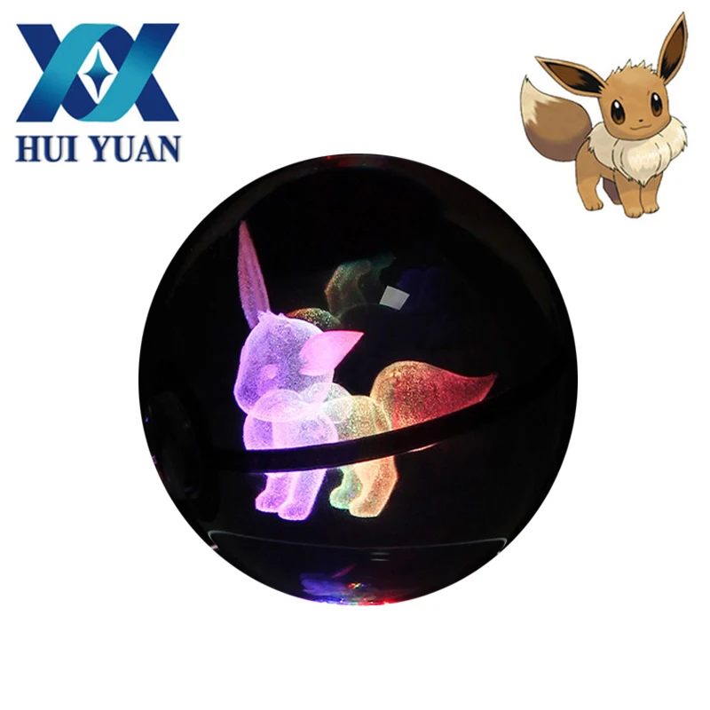 Eevee 8CM pokemon Crystal Transparent Glass Ball Crtoon Animals Design Inside Action Figures Pokemon Toy for Decorative Gifts