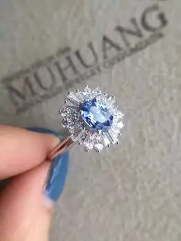 

Natural blue sapphire gem Ring Natural gemstone ring 925 sterling silver trendy Elegant flower sunflower women party Jewelry