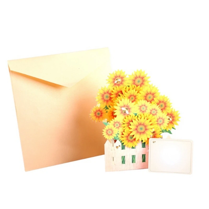  OOTDTY Sunflower Greeting Cards Handmade Birthday Wedding Invitation 3D Up Card Art - 32898882012