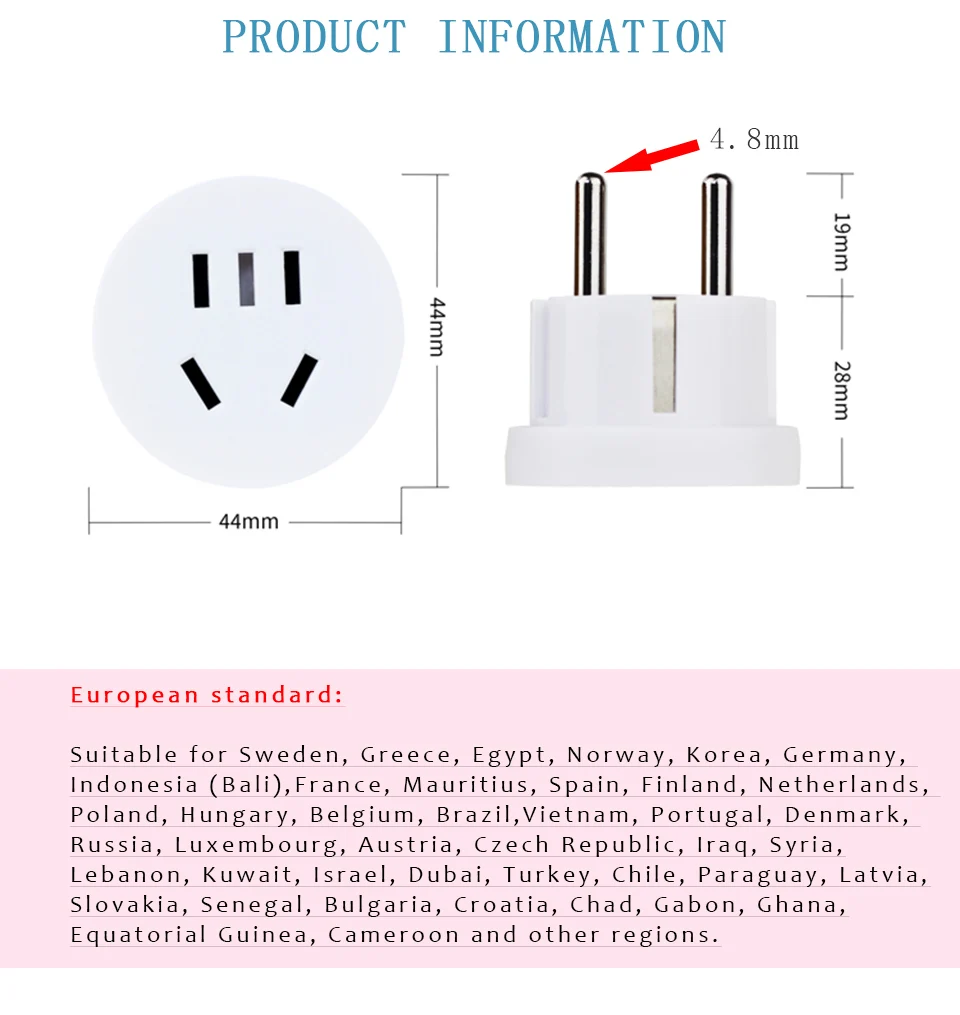 1PC US AU To EU Plug USA AUS To Euro Europe Travel Wall AC Power Plug Wall Charger Outlet Adapter Converter 2 Round Pin Socket (3)