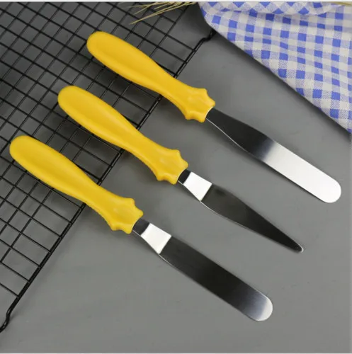 3pcs Stainless Steel Spatula Palette Knife Set Cake Decorating Smooth Tools Kit New - Цвет: Цвет: желтый