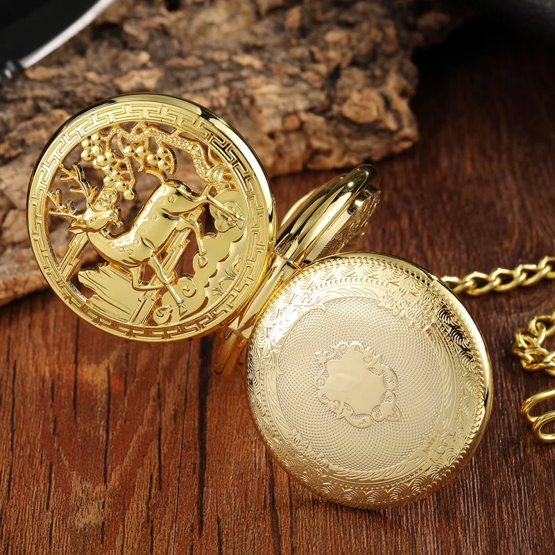 Ouro 2 lado relógio de bolso mecânico