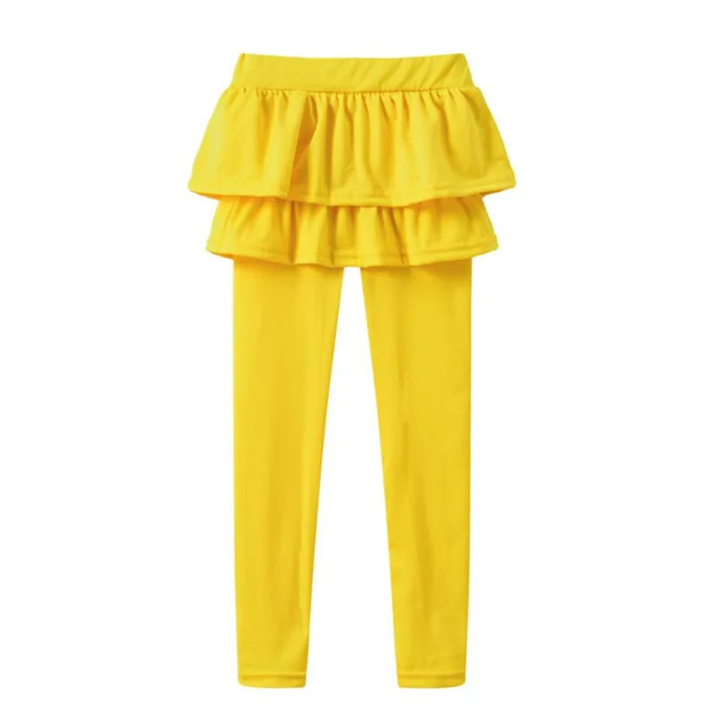 2 в 1, Повседневные детские весенне-осенние колготки для девочек, штаны с юбкой однотонные детские леггинсы для девочек Хлопковые вязаные леггинсы для девочек - Цвет: Цвет: желтый