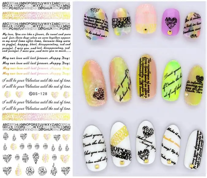 Nail Design DIY Art Tips English Letter Little Element Water Transfer Nails Art Sticker Nail Wrap Sticker