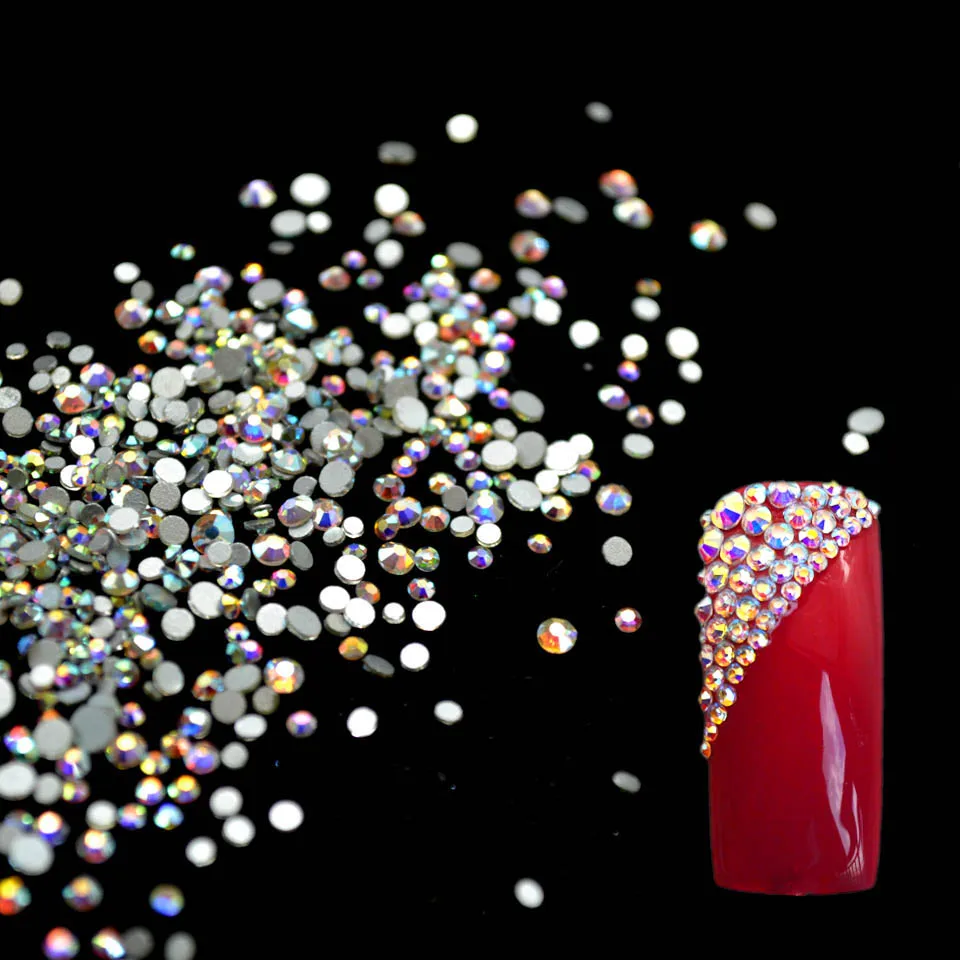 الكريستال AB الزجاج الراين على رسومات أظافر الراين لالمسامير تصميم الزجاج 3D ستراس مسمار الفن الديكور الجواهر مانيكير MJZ1024