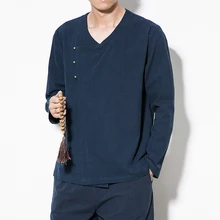 2019 Men Linen Shirts Mens Chinese Style Pullover Shirts Male Traditional Kung Fu Tang Social Shirt Soft Summer Brand Clothing