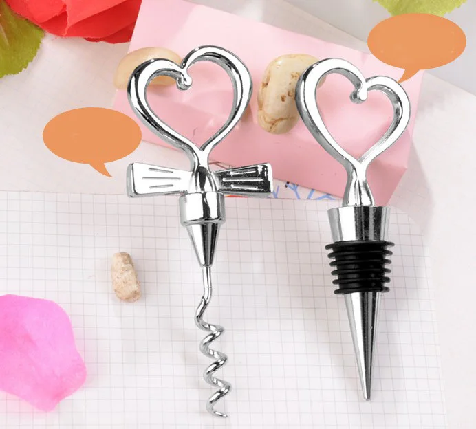 2pcs/set red wine bottle stopper opener Corkscrew Plugger heart gift