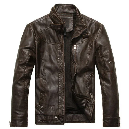KH новая брендовая мужская мотоциклетная кожаная куртка со стоячим воротником, куртка-бомбер, Jaqueta de couro masculina, повседневное теплое кожаное пальто для мужчин
