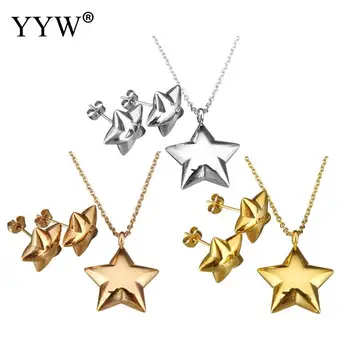 

5Sets/Lot Fashion Stainless Steel Jewelry Sets Geometric 3D Star Shape pendant necklace Chain Luxury stud earring for women
