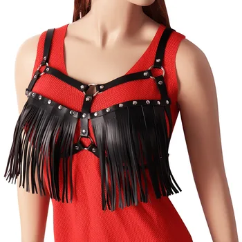 

Tassel Lingerie Harness Leather Black Belt Harajuku Punk Straps Adjust Body Cage Bra Female Party Club Dance Festival Rave Wear