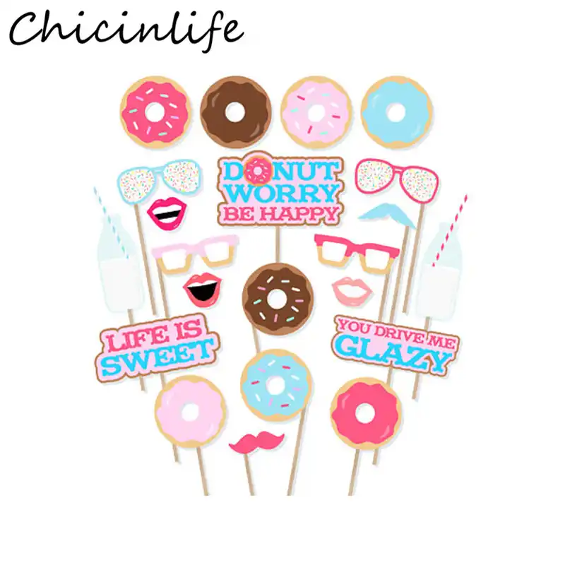 Chicinlife 22 قطعة الوحدة للطباعة دونات صور بوث الدعائم دونات شوبي عيد ميلاد حزب استحمام الطفل الحسنات اللوازم زينة Photobooth Props Aliexpress
