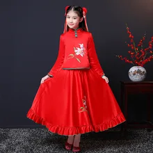 9705 г. Cheongpao/зимнее плотное теплое платье Cheongpao в китайском стиле в стиле ретро Новогоднее платье принцессы в стиле Тан для девочек рождественское платье для девочек