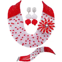 Модные красные и прозрачные ожерелья с кристаллами AB, Комплект бижутерии, нигерийские Свадебные африканские бусы, комплект ювелирных изделий JL001