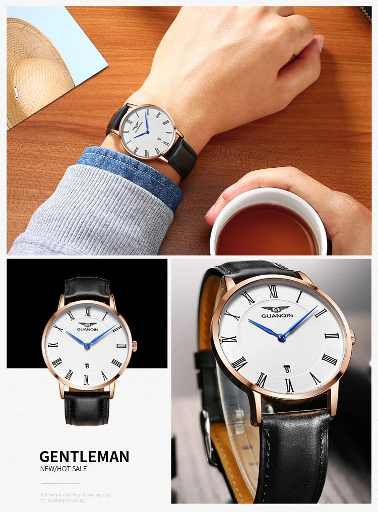 2018 новый роскошный пару часы лучший бренд GuanQin кварцевые часы календарь Hardlex Водонепроницаемый Простые Модные Повседневное Баян коль saati