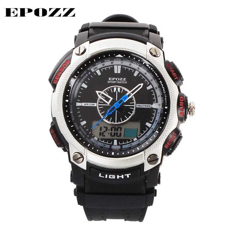 

EPOZZ Brand new quartz watch for men sport Analog-Digital male watches fashion silicone waterproof alarm military clock 1302