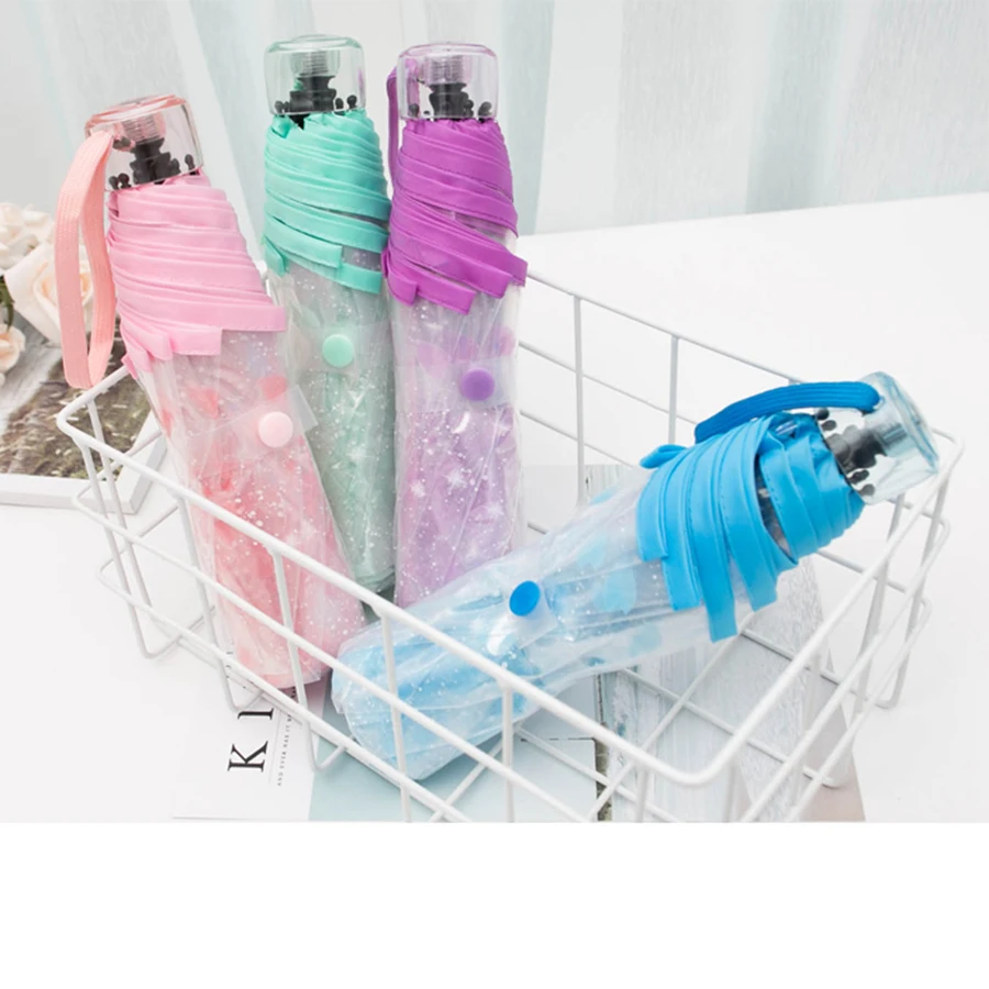 

Cherry Folding Female Umbrella Transparent Sunny Anti-Uv Windproof Summer Shade Sakura Umbrella Parapluie Rain Umbrellas 50D0110
