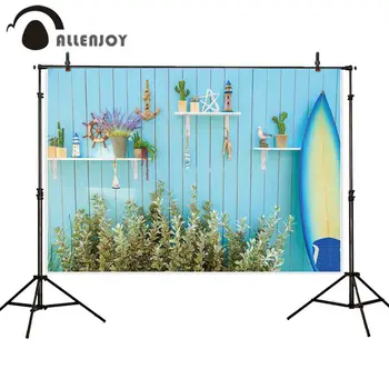 

Allenjoy photography background summer surfboard cactus plant decor blue wooden board backdrop photo studio photobooth photocall