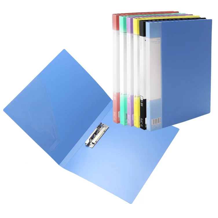 

6pcs Clip File with Inserter Pocket A4 Plastic Document Organizer 120 Sheets Paper Protectors Clamp Binder Office Supply Folders